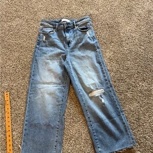 EUC HIDDEN Women's Light Blue Distressed Wide-Leg Jeans SZ 28 cropped